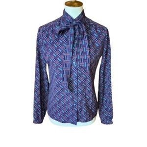 Vintage Pendleton geometric colorful bow blouse